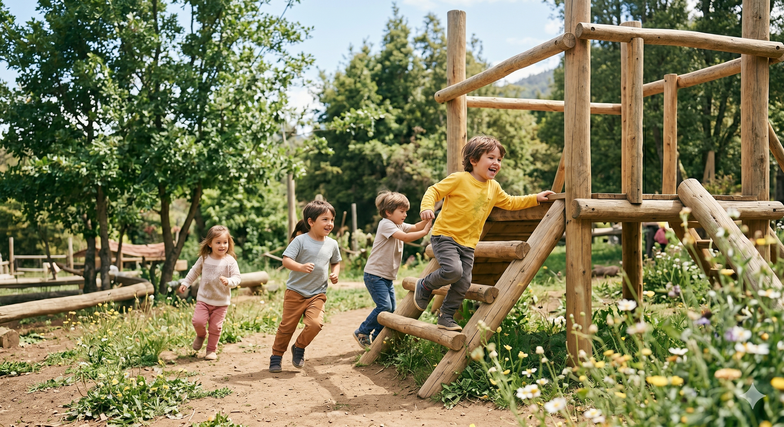 Niños jugando en área exterior del colegio